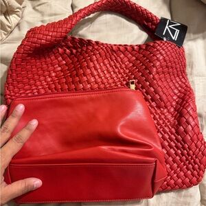 Elegant Red Woven Shoulder Bag